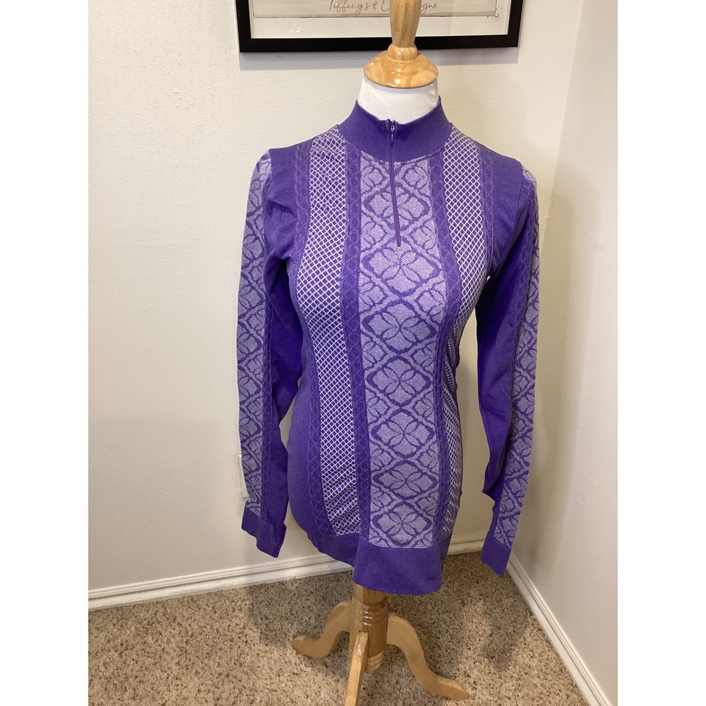 Athletic Essentials Purple Geometric Print Quarter Zip Long‎ Sleeve Top Women